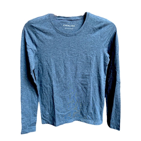 Everlane The Organic Cotton Long Sleeve Crew Neck Tee Heather Blue Size XSmall - Picture 1 of 7